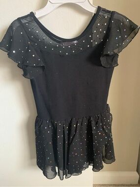 Black Dancing Dress Ruffled Peplum Top with Sparkle Dots